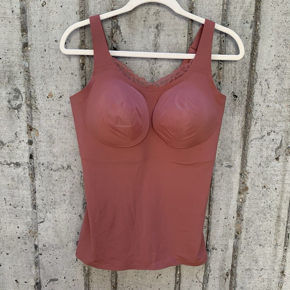 Evelyn & Bobbie Lace Trimmed V-Neck Seamless Bra Cami Tank Pink Canyon Padded XL